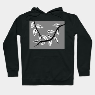 Abstract Leaf Art Black And White On Gray Hoodie